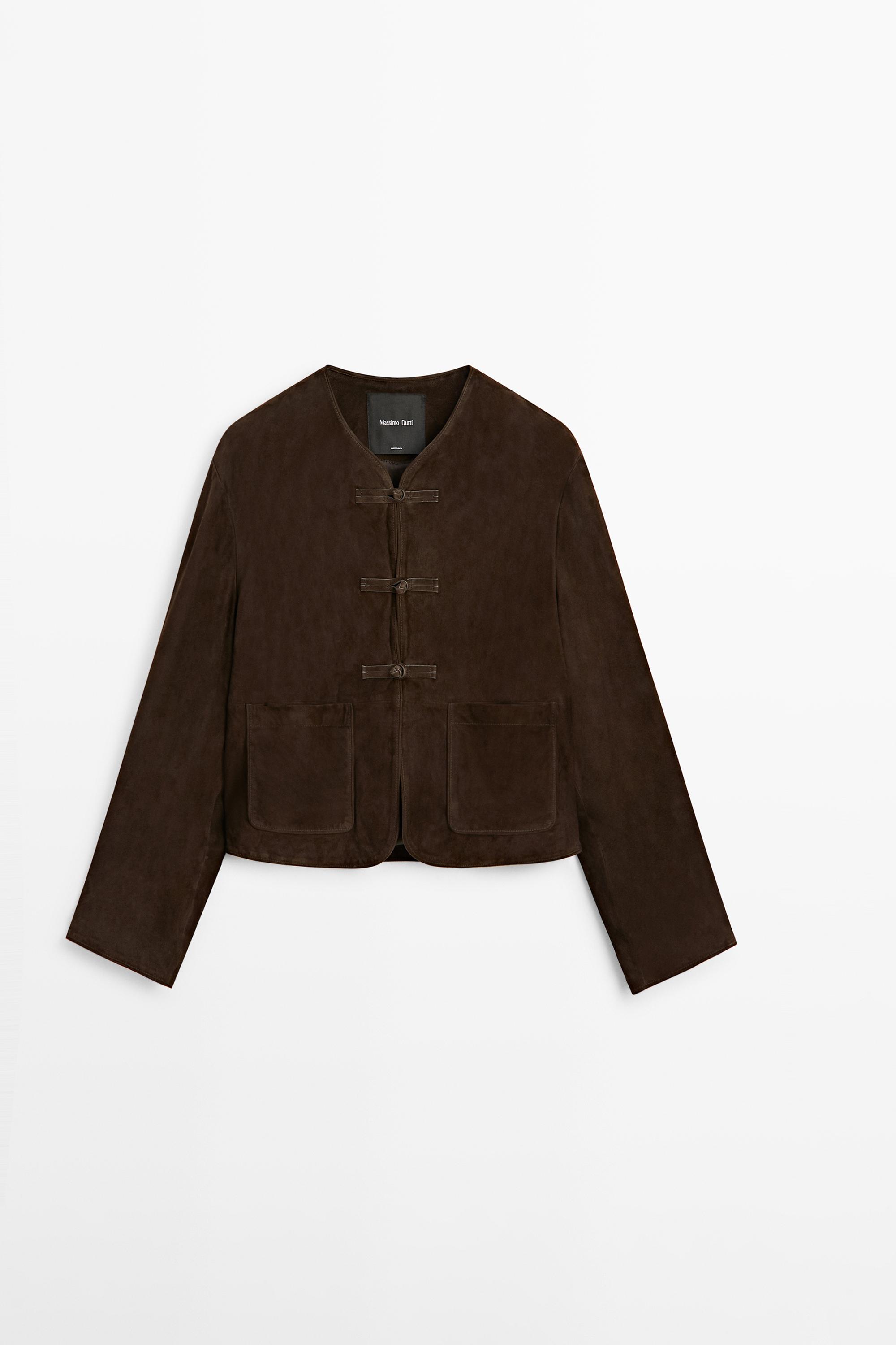 Veste courte en cuir effet daim